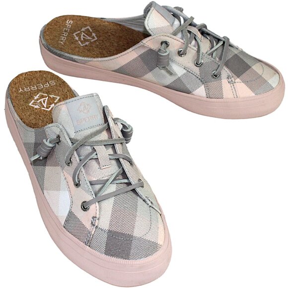 Sperry Crest Vibe Pastel Pink Gingham Gray Plaid Slip On Mule, Size 9 - Picture 7 of 9